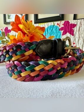 adorable multicolored breaded leather belt / 33.5” length